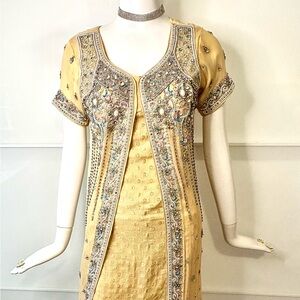 Champagne Beige Embellished Pakistani Formal Gown - Wedding Guest